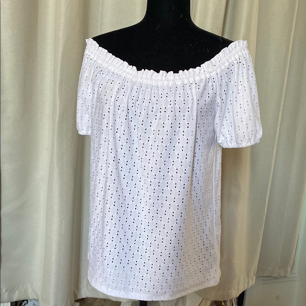 White Eyelet Off-Shoulder Top